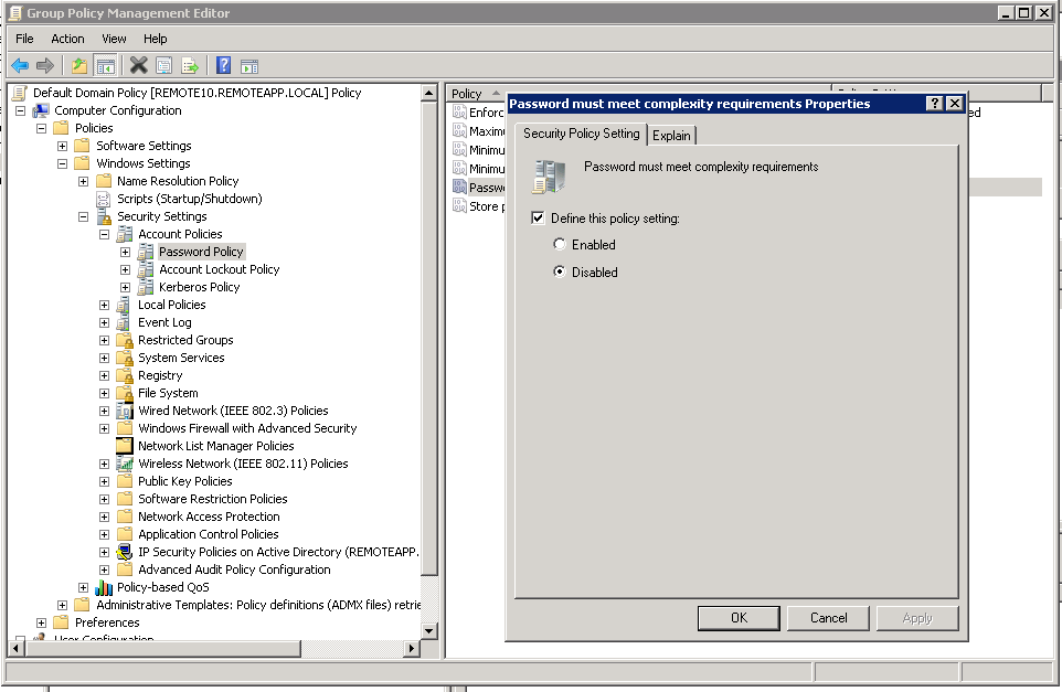 Disable Password Complexity Policy Server 2008 R2