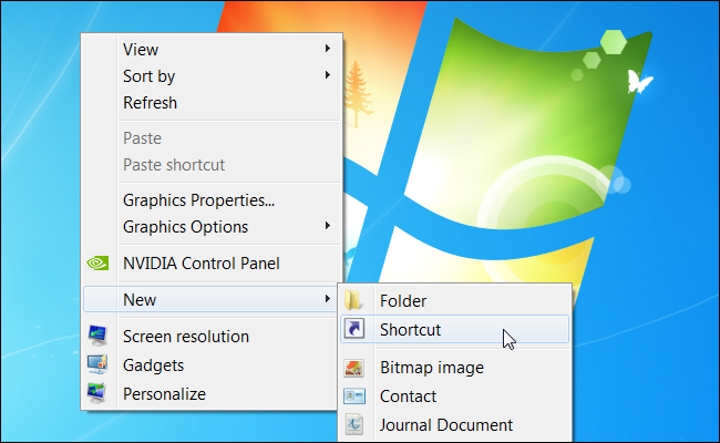 windows desktop new shortcut